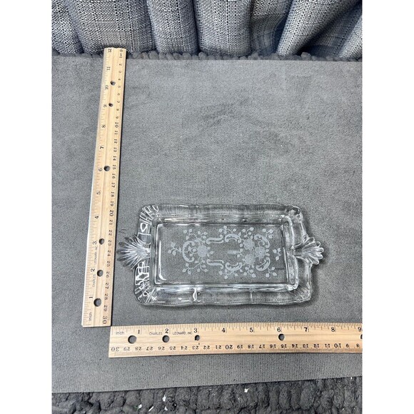 VTG Fostoria Meadow Etched Clear Glass Creamer Sugar Tray - Picture 11 of 13